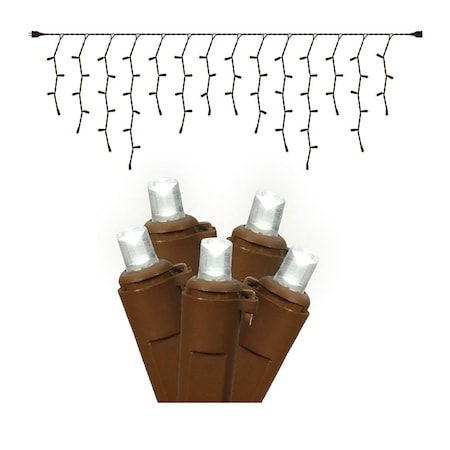 Vickerman Brown Wire Wide Angle End Connecting 9 ft. Long Icicle Light Set with Pure White LED Lights X6B3309